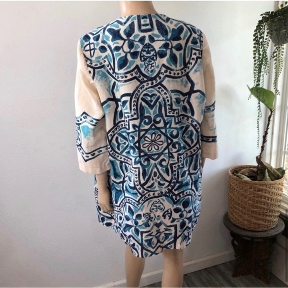 Chico’s Artisan Printed Linen Jacket blue, cream - Picture 11 of 16